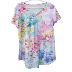 Indigo Soul Floral Multicolor Women's Top Rhinestones Medium